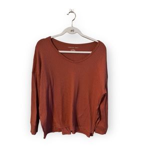 Super Soft Burnt Orange V-Neck Long-sleeved Top from American Eagle